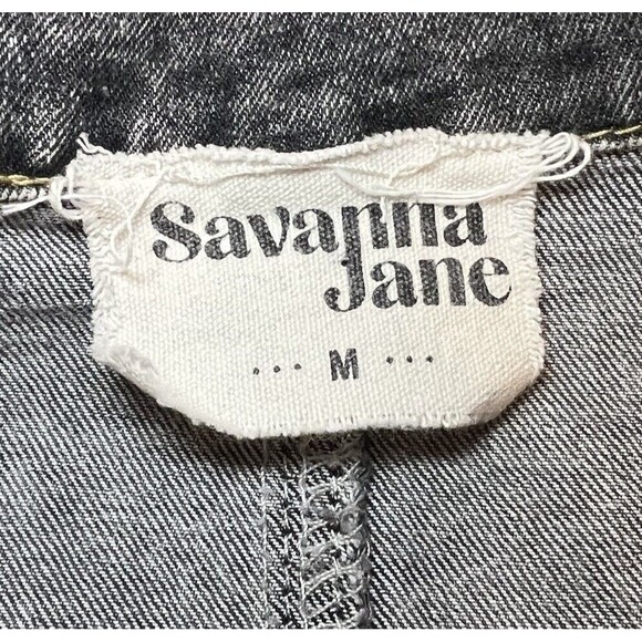 Boutique Collared Denim Jacket Military Puffed Sleeves With Buttons In Charcoal - Picture 5 of 8